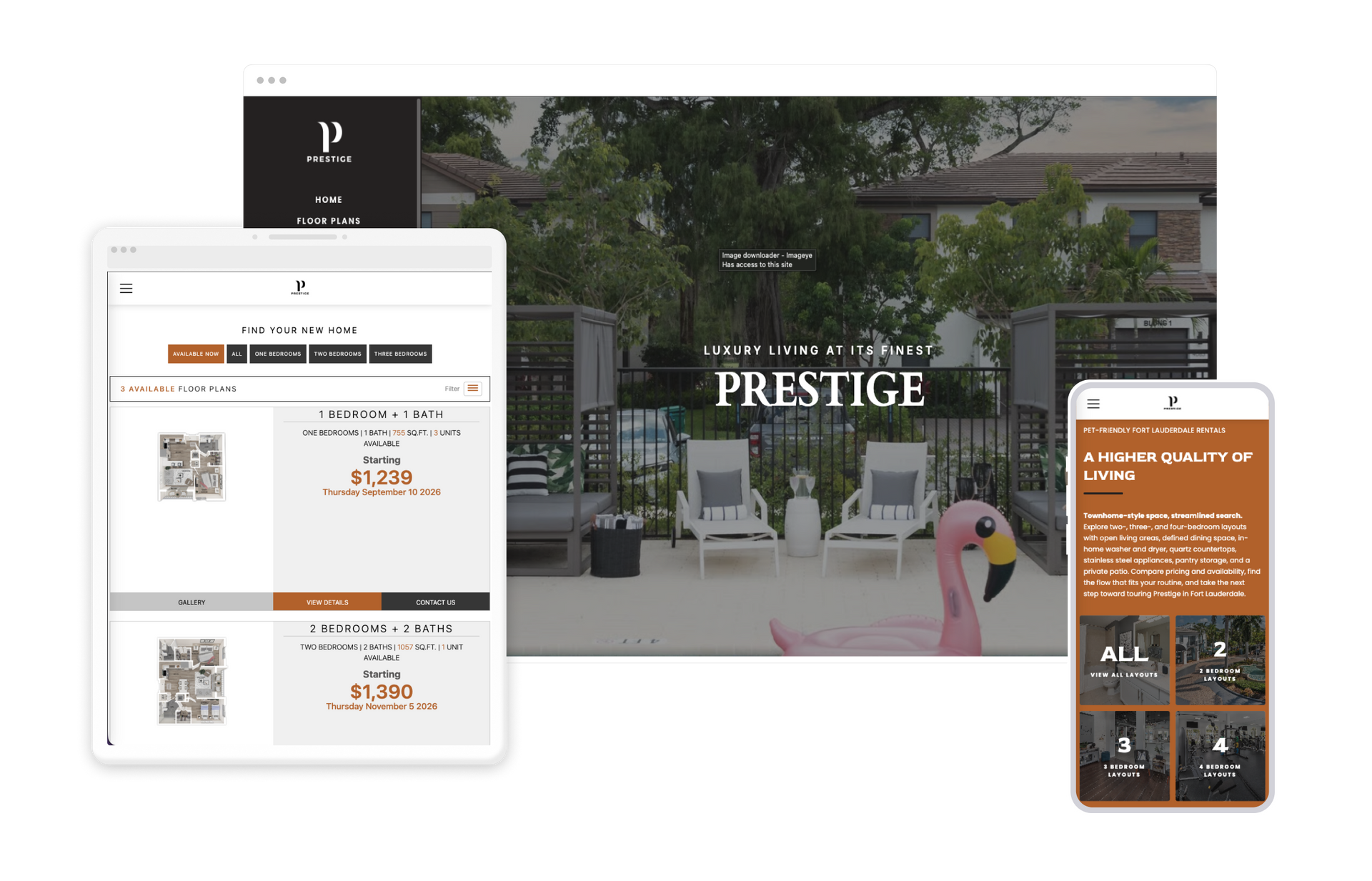 Prestige Property Website Theme on Tablet and Mobile