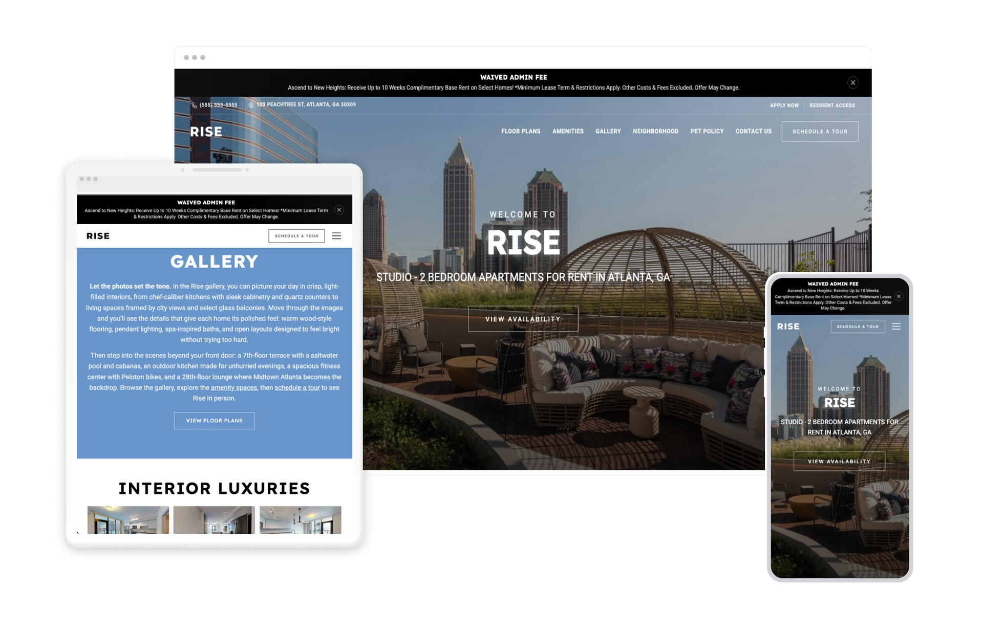 Rise Property Website Theme on Tablet and Mobile