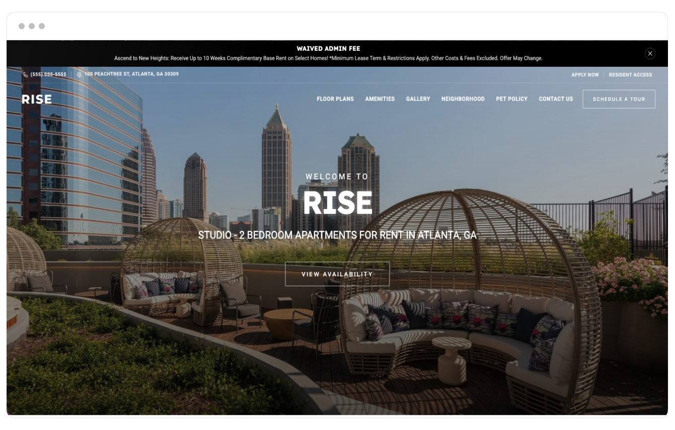 Rise theme displayed on desktop