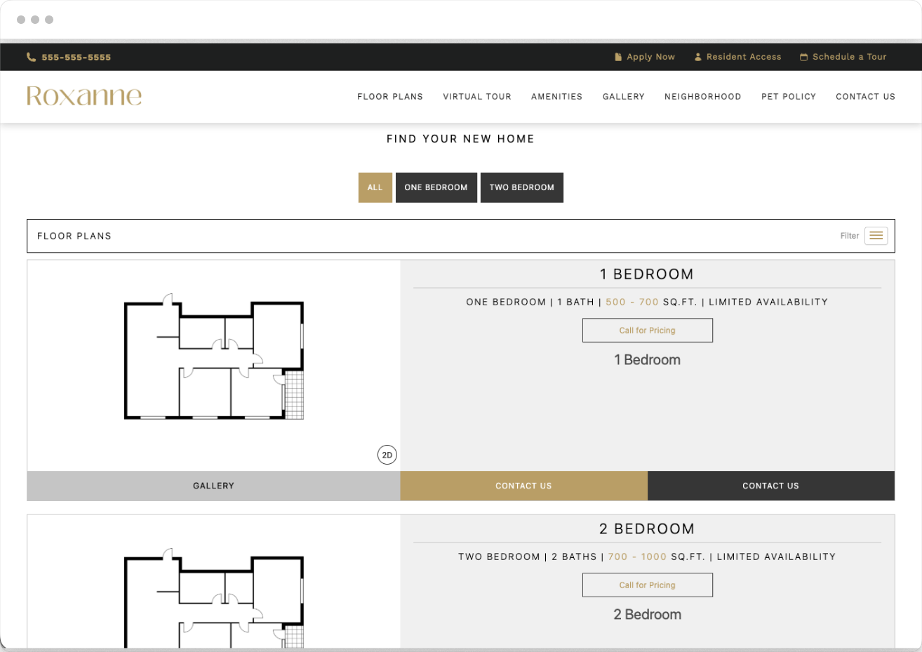 Floor Plans Page Preview of the Roxanne Property Website Theme