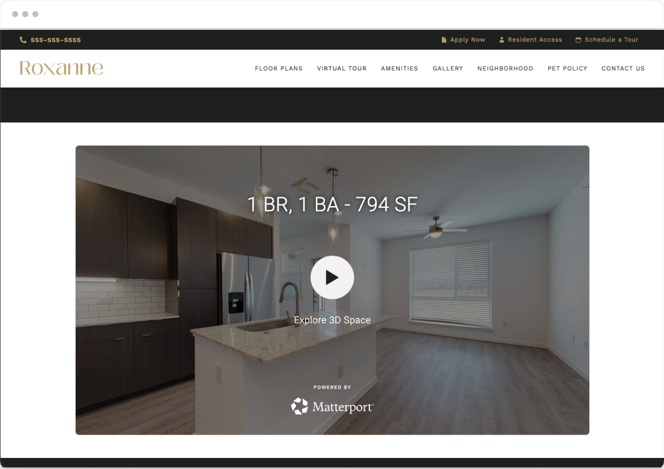 Virtual Tour Page Preview of the Roxanne Property Website Theme