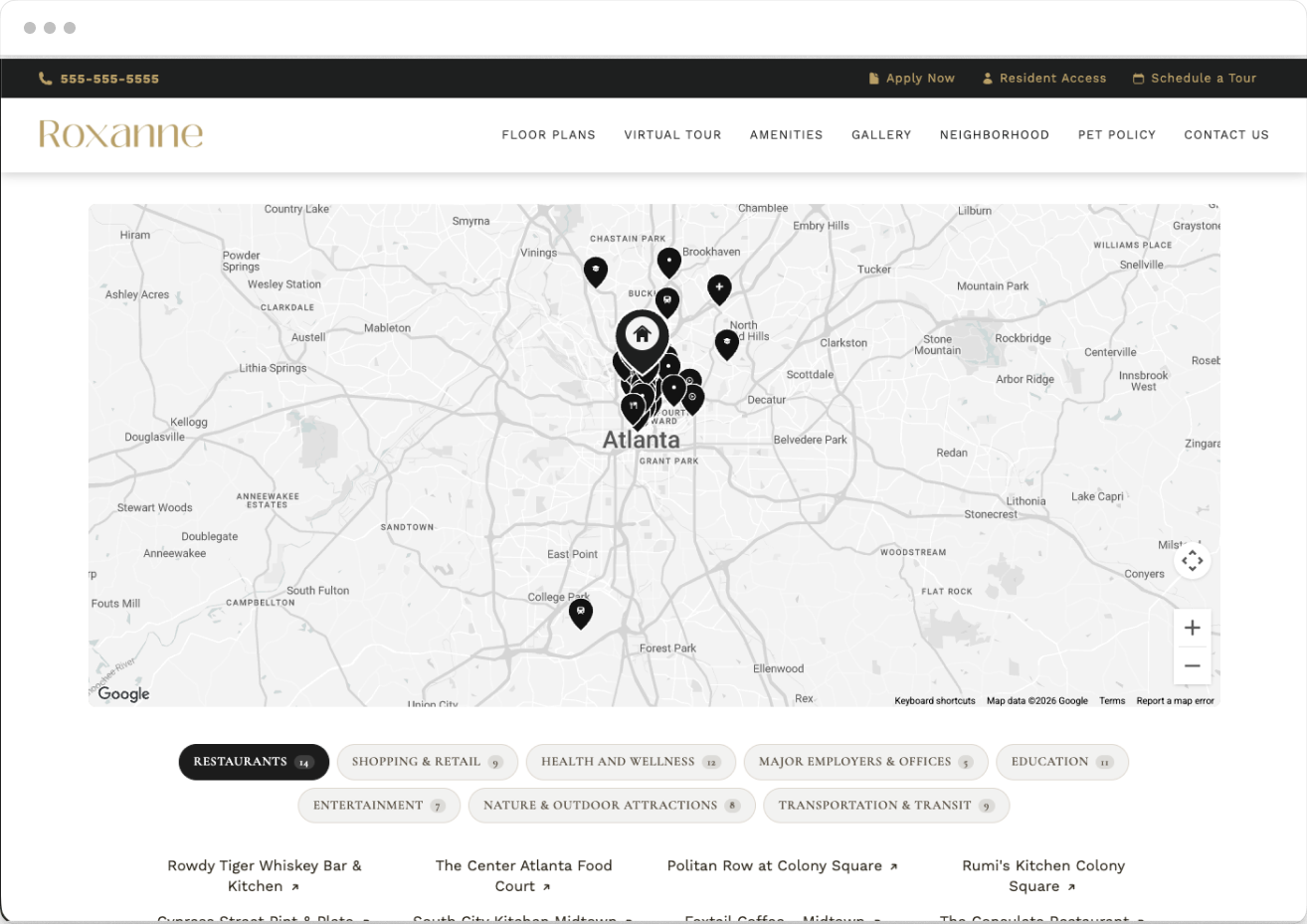 Neighborhood Page Preview of the Roxanne Property Website Theme