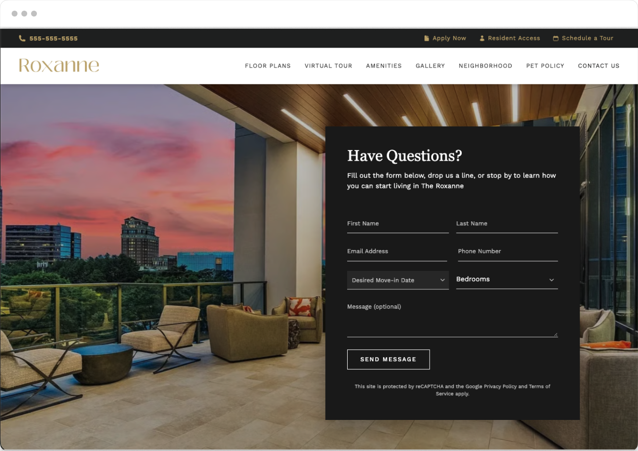 Contact Us Page Preview of the Roxanne Property Website Theme