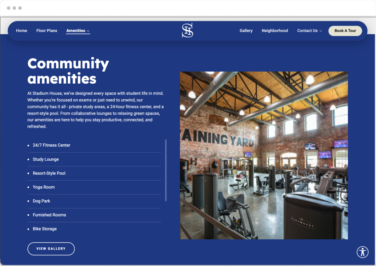 Amenities Page Preview of the Stadium Student Property Website Theme