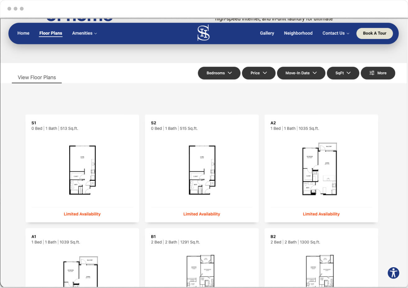Floor Plans Page Preview of the Stadium Student Property Website Theme