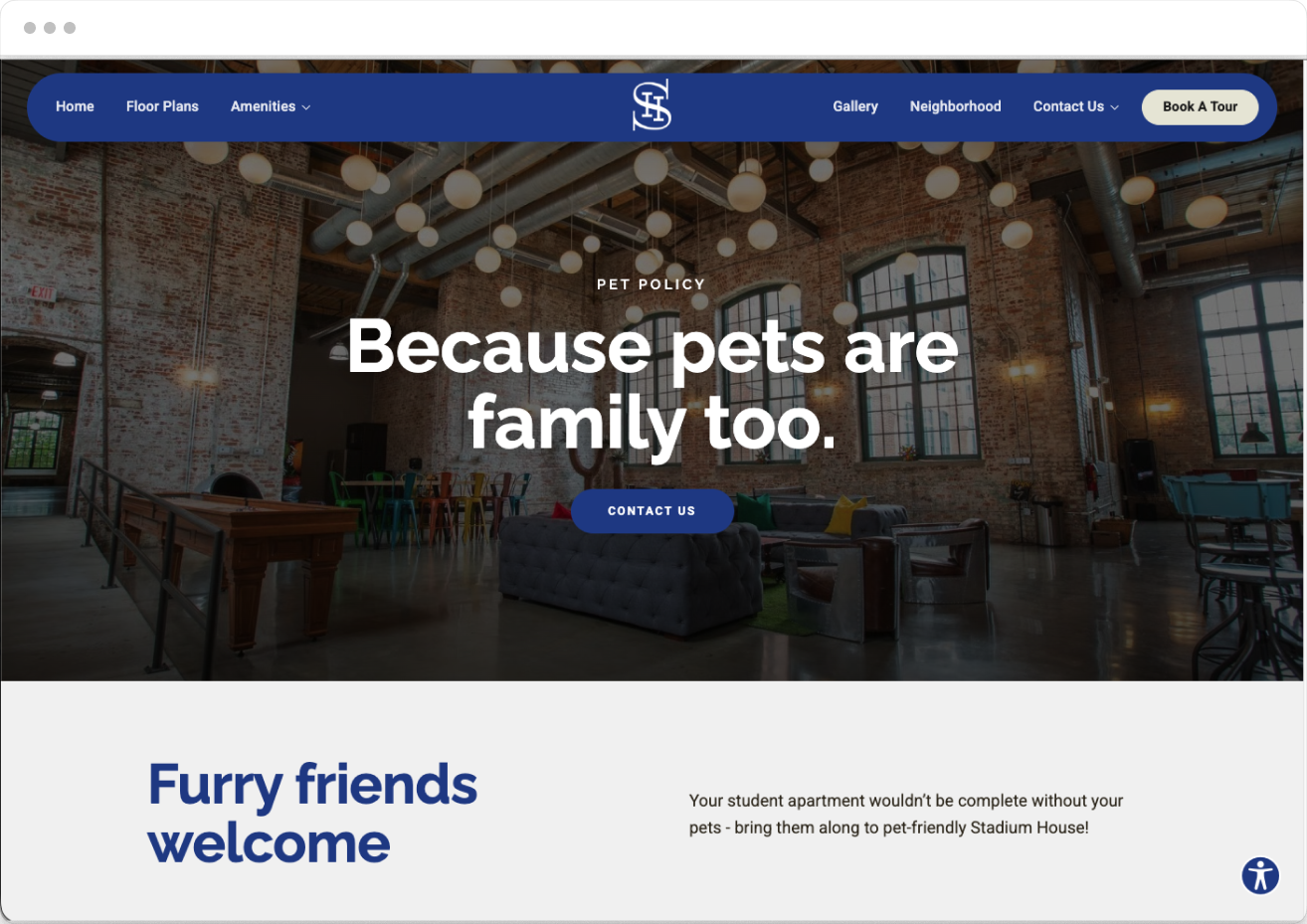 Pet Policy Page Preview of the Stadium Student Property Website Theme