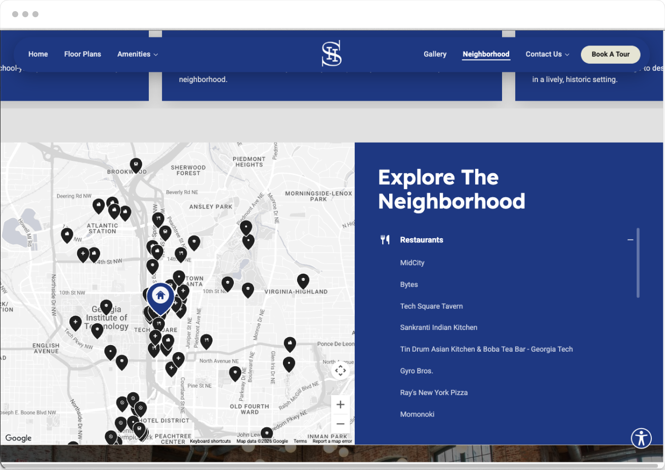 Neighborhood Page Preview of the Stadium Student Property Website Theme