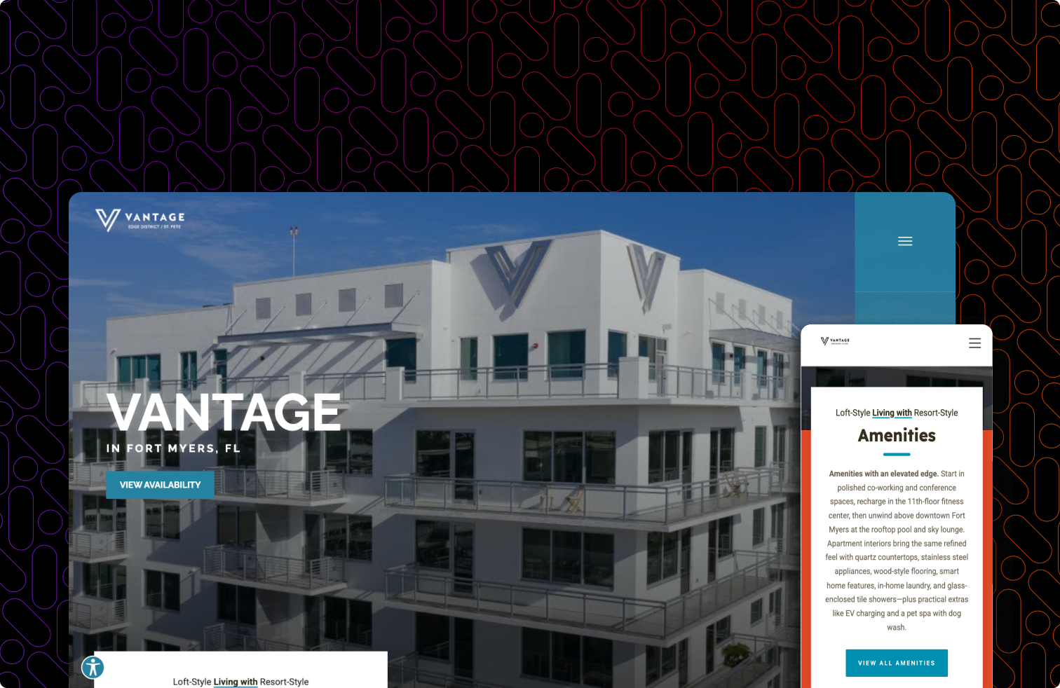 A computer screen displaying a website for luxury apartments.