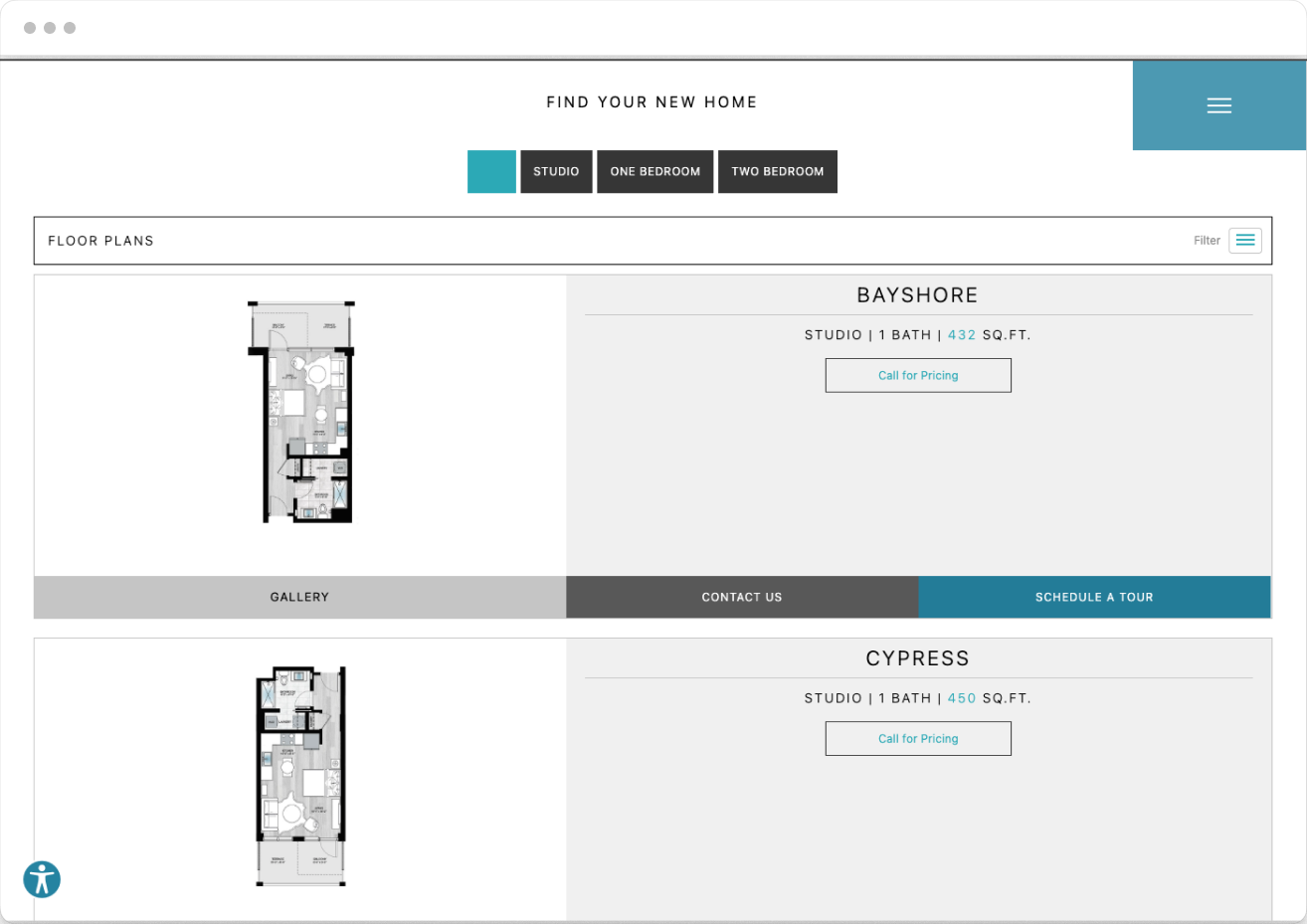 Floor Plans Page Preview of Vantage Property Website Theme