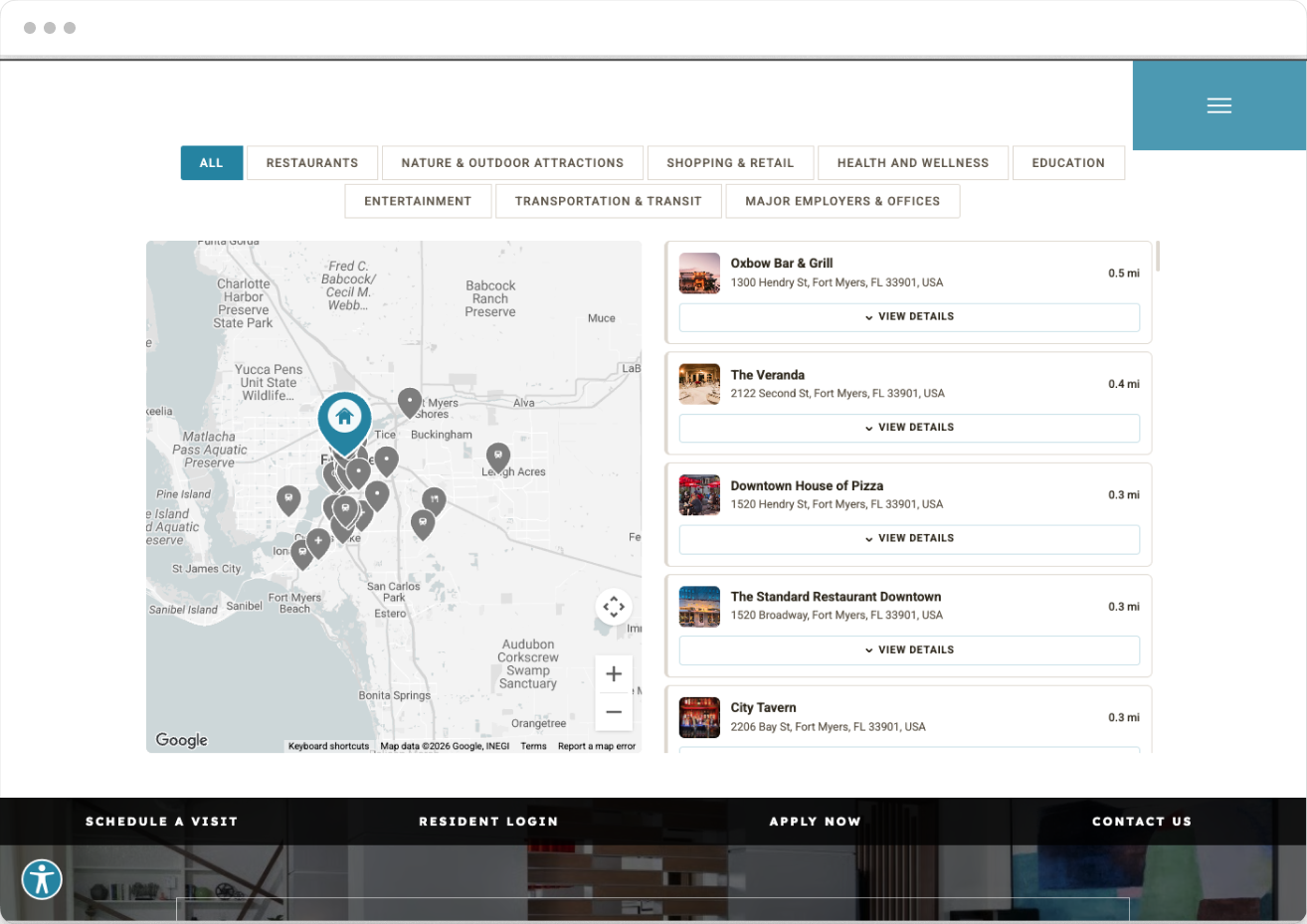 Neighborhood Page Preview of Vantage Property Website Theme