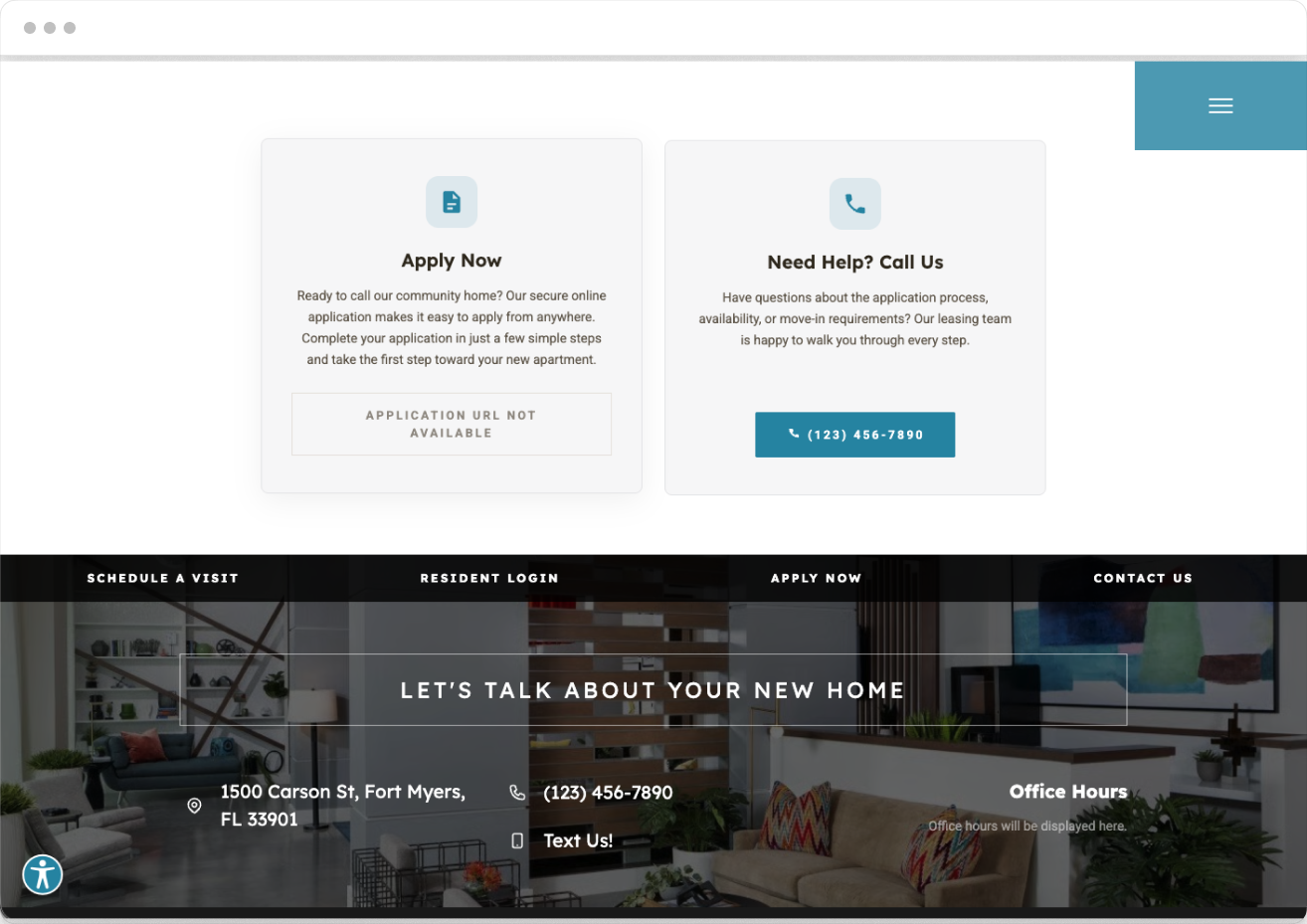 Apply Now Page Preview of Vantage Property Website Theme