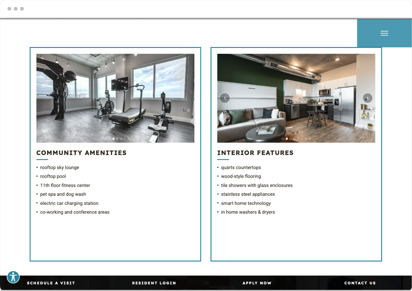 Amenities Page Preview of Vantage Property Website Theme