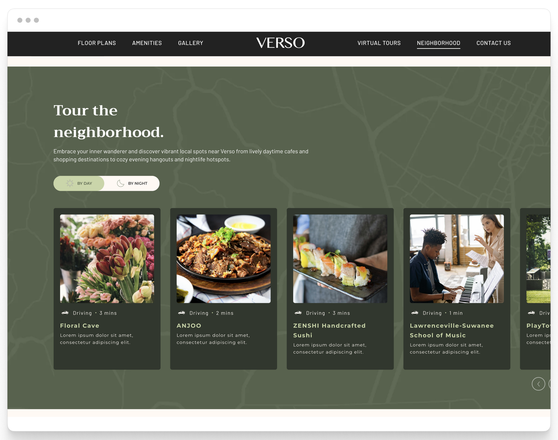 Neighborhood Page Page Preview of Verso Property Website Theme