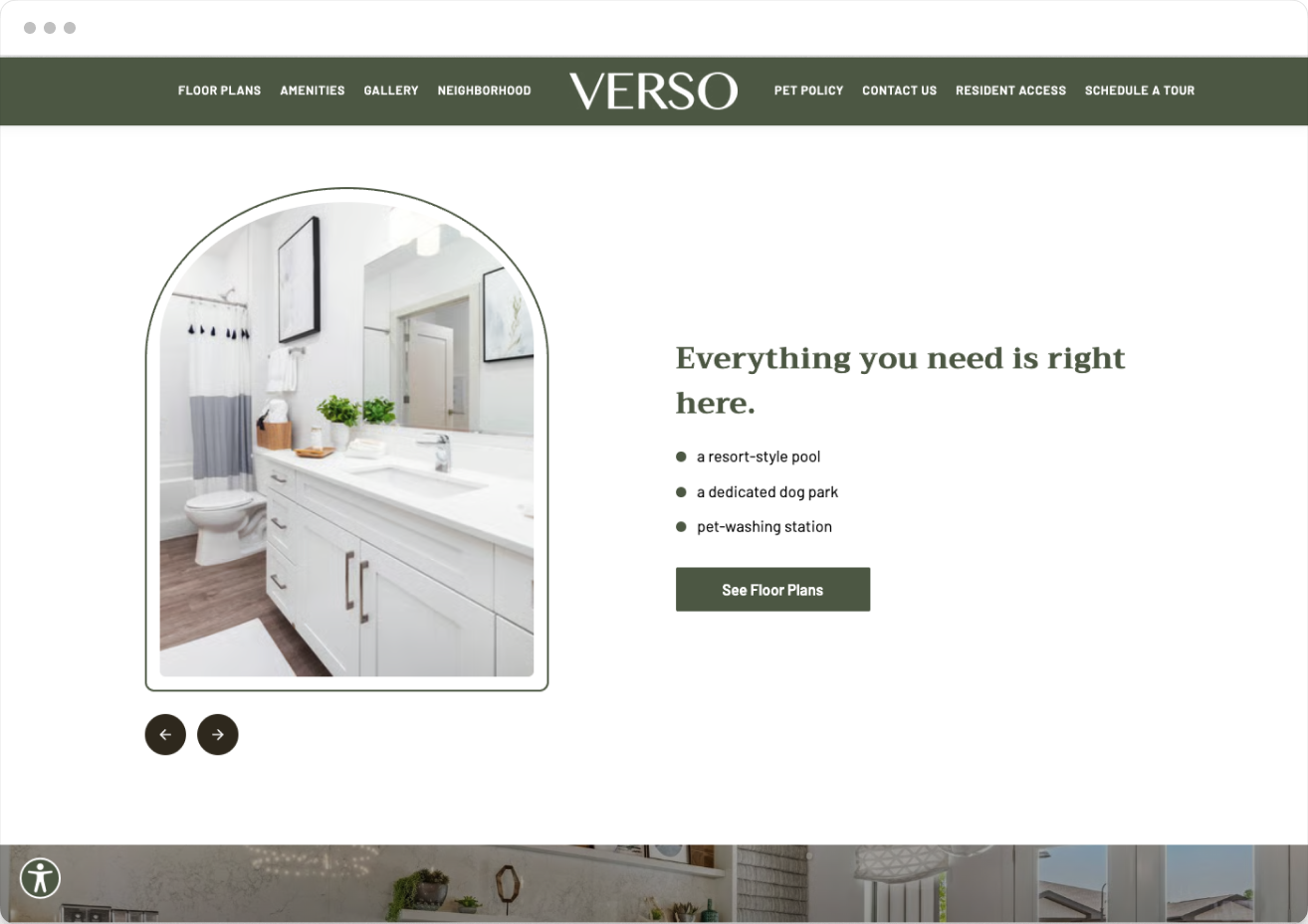 Amenities Page Preview of the Verso Property Website Theme