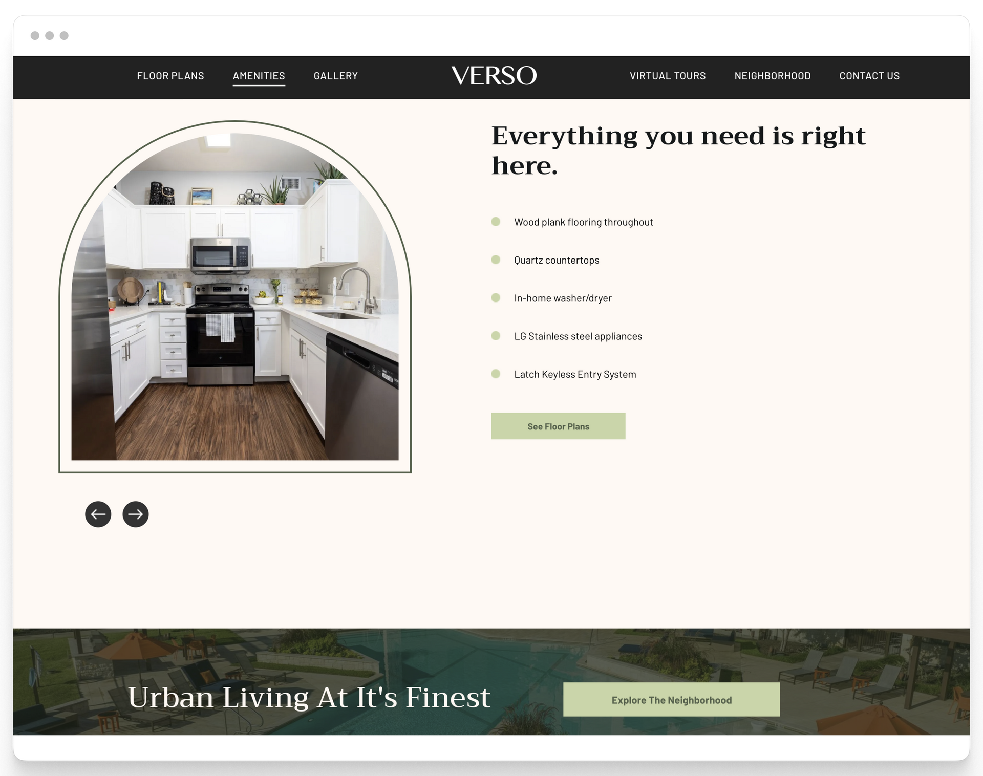 Amenities Page Preview of the Verso Property Website Theme
