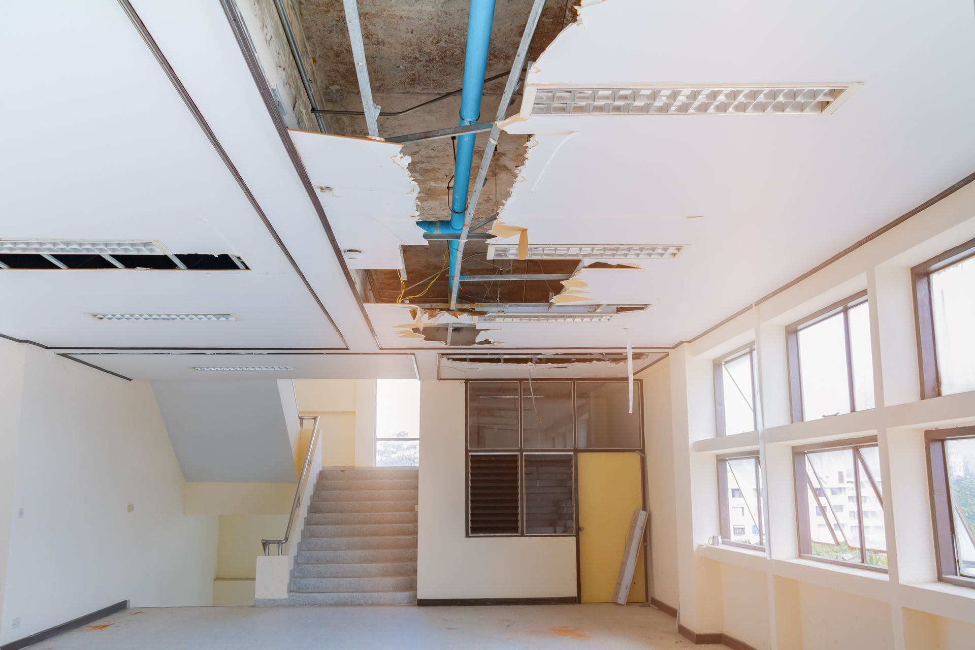 Ongoing water leak repair that could benefit from non-destructive leak detection techniques.