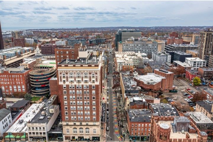 Fall aerial view of Downtown New Haven, CT