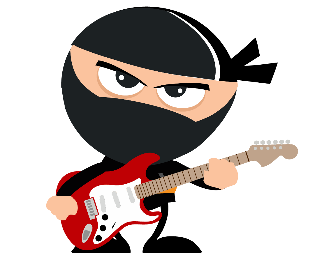 A cartoon ninja holding an electric guitar.