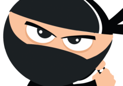 A cartoon ninja with a black mask on his face