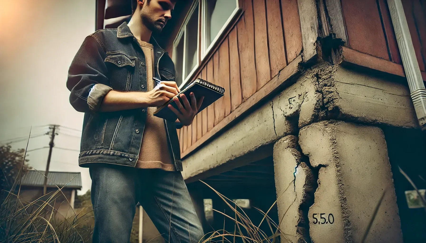 Man Calculating Foundation Repair Cost by Looking At the Crack in the Foundation