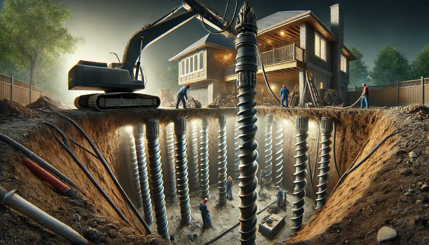 Helical Piers Installation in progress in residential settings