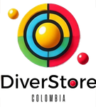 Logotipo colorido de DiverStore Colombia: círculos concéntricos divididos en secciones de colores con tres esferas.