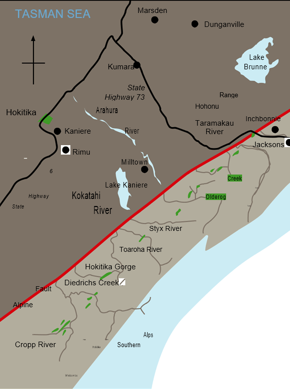 A map of tasman sea with a red line