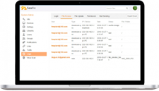 Laptop displaying a software interface with logs. The interface has menu options, and displays log information in a table.