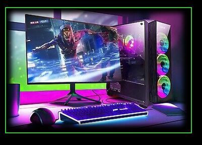 A computer is sitting on a desk next to a monitor and keyboard.