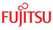 Fujitsu logo: Red text and infinity symbol above, white background.