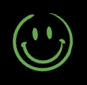 Green outline of a smiling face on a black background.