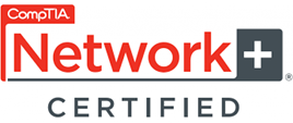 CompTIA Network+ Certified badge with red and gray elements.