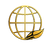 A golden globe graphic with a single, stylized golden leaf attached to the lower right side against a white background.