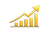 A golden bar chart with an upward-pointing arrow overlay, representing growth and progress on a white background.