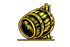 A gold-colored graphic of a wooden barrel tilted on its side, resting on a flat stand.