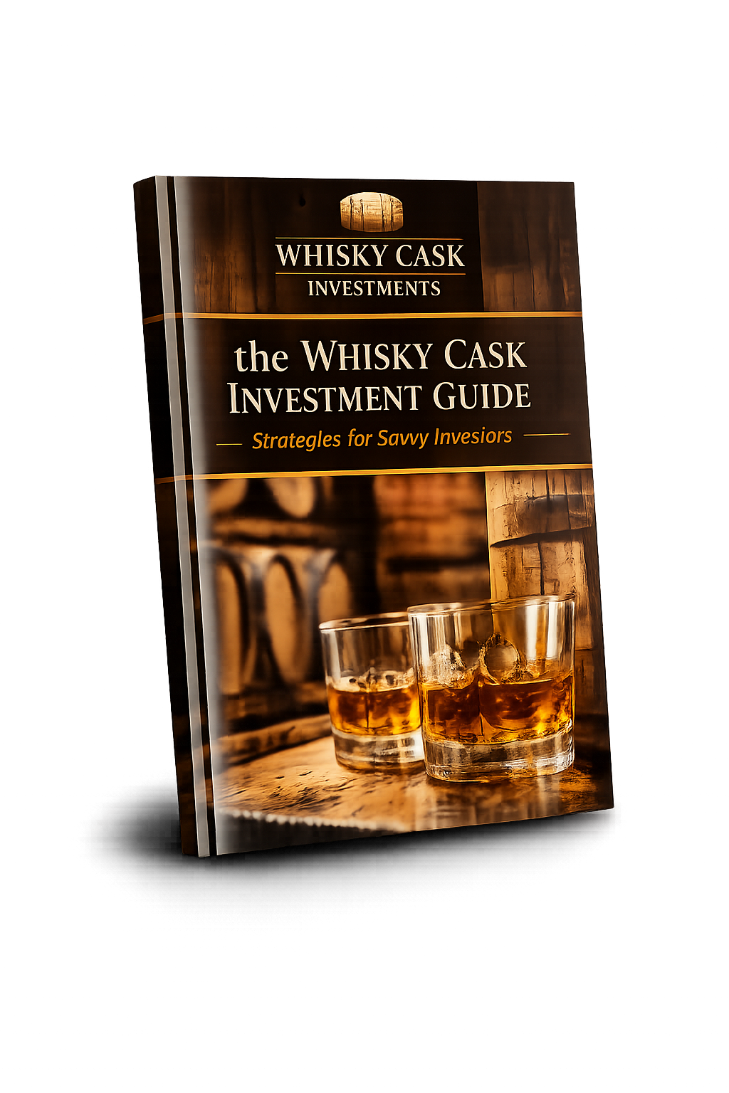 Whisky Cask Investment Guide book cover with whisky glasses on a dark background