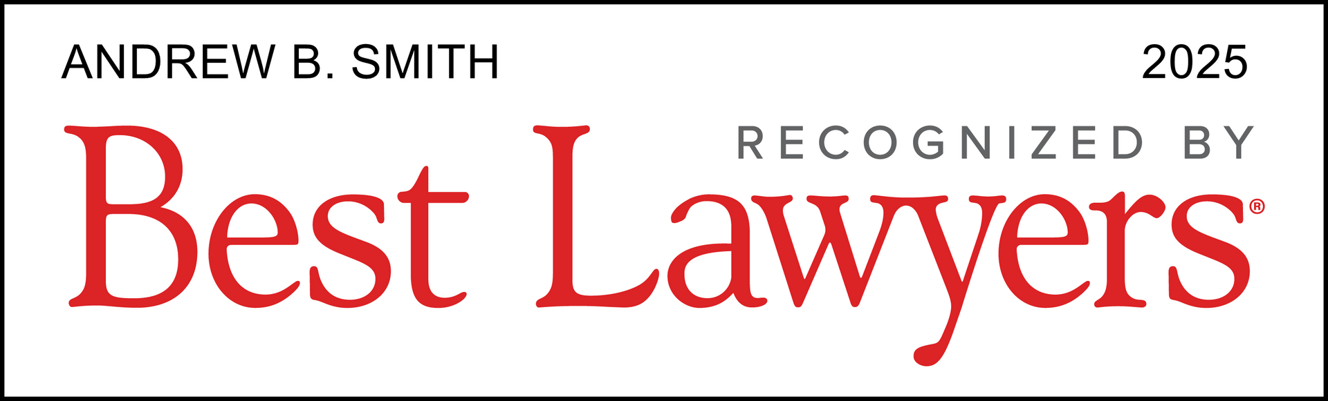 The logo for best lawyers recognized by andrew b. smith
