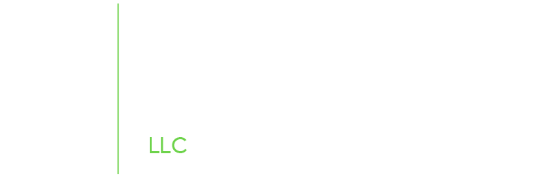 White screen with a thin vertical green line and small green text “LLC” near the bottom