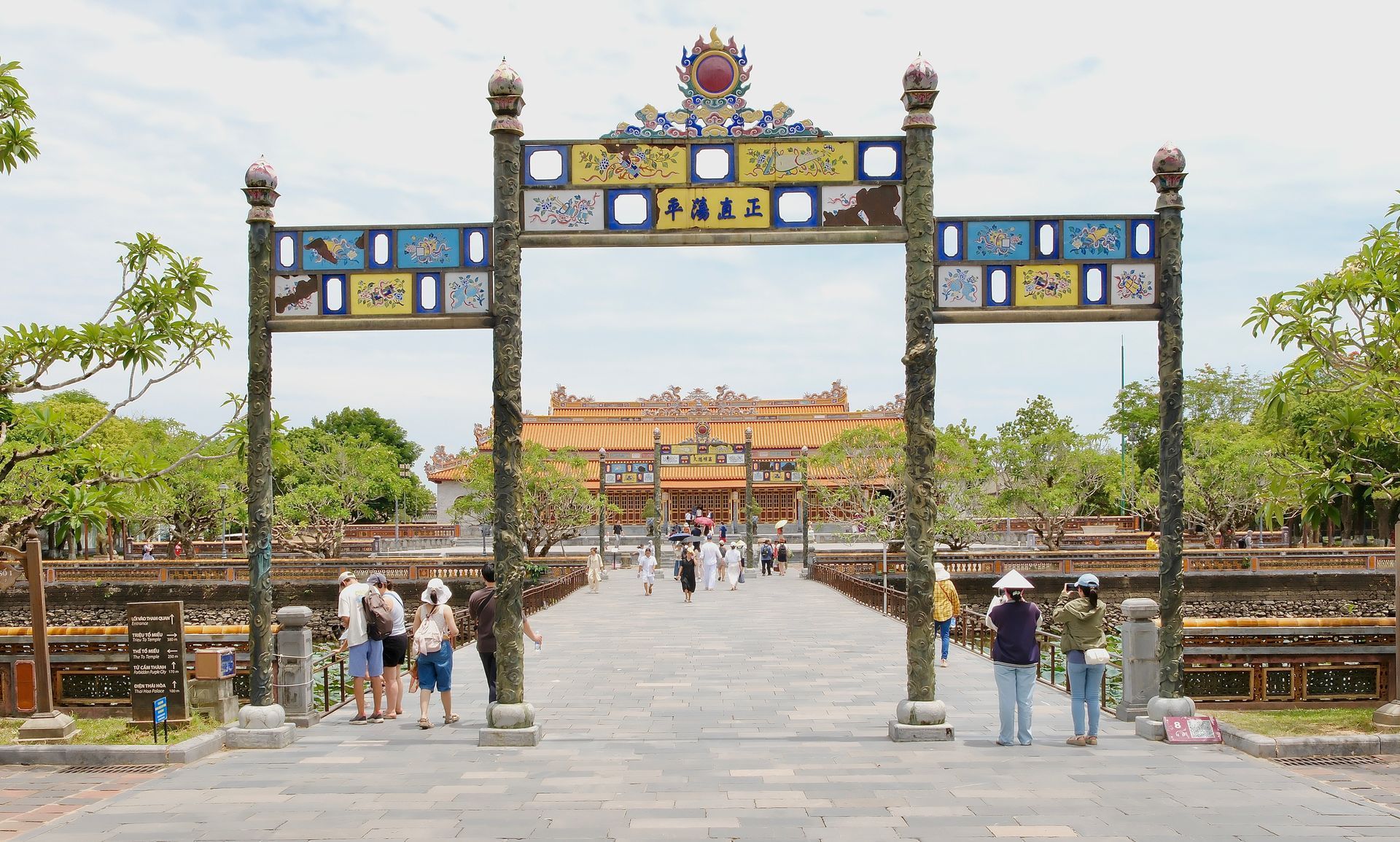 The Trung Đạo Bridge leading towards the magnificent Thái Hòa Palace in the Imperial City of Hue.