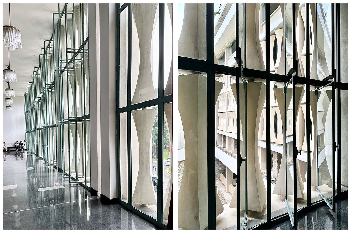 Precast stone sunscreen - the iconic bamboo feature of Independence Palace
