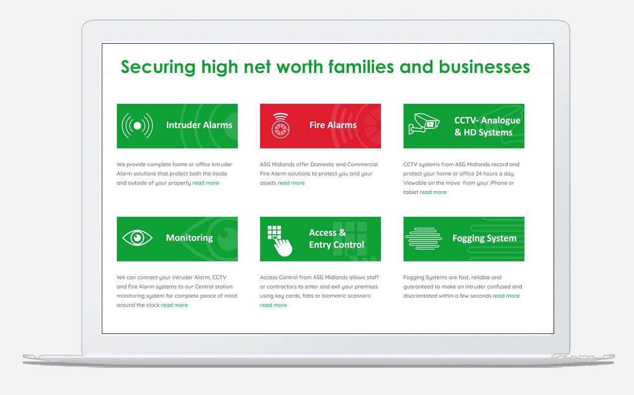 A laptop displays a page that says securing high net worth families and businesses