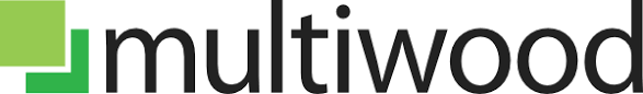 The word multiwood is written in black and green on a white background.