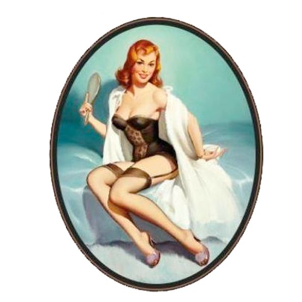 A painting of a woman sitting on a bed holding a mirror