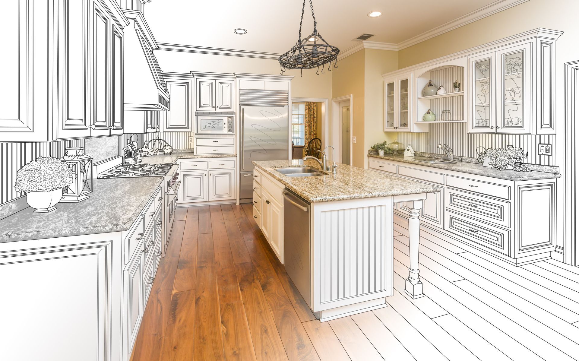 Beautiful Custom Kitchen Design Drawing and Gradated Photo Combination