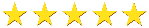 Five gold stars in a row on a white background