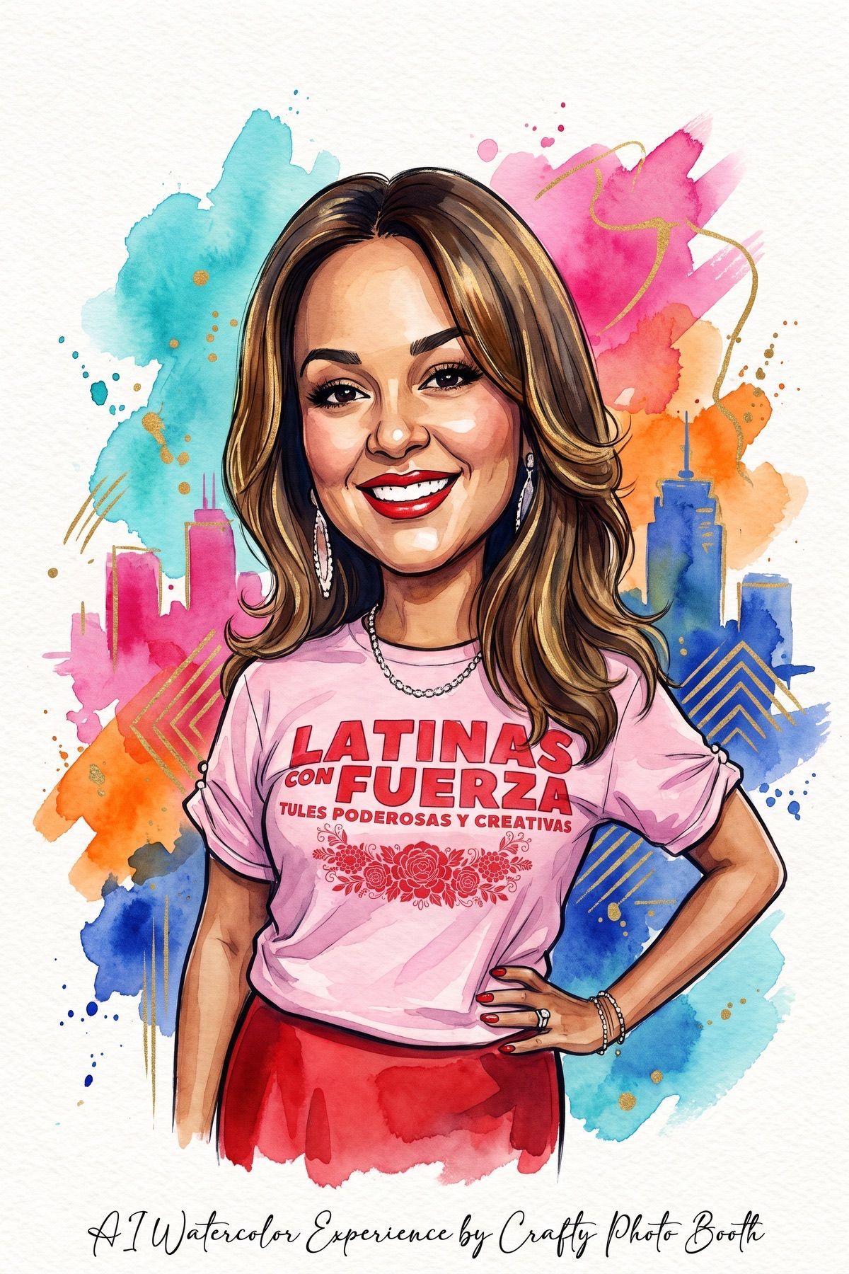 AI watercolor caricature portrait experience in San Antonio by Crafty Photo Booth