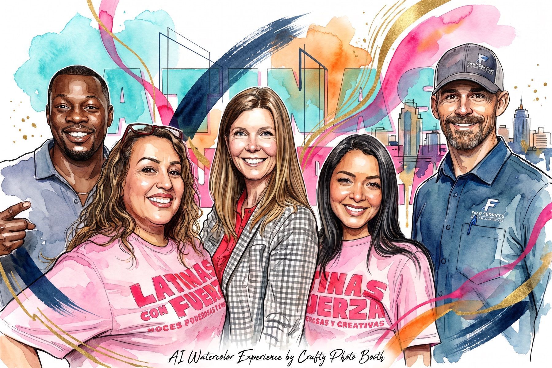 AI watercolor caricature portrait experience in San Antonio by Crafty Photo Booth