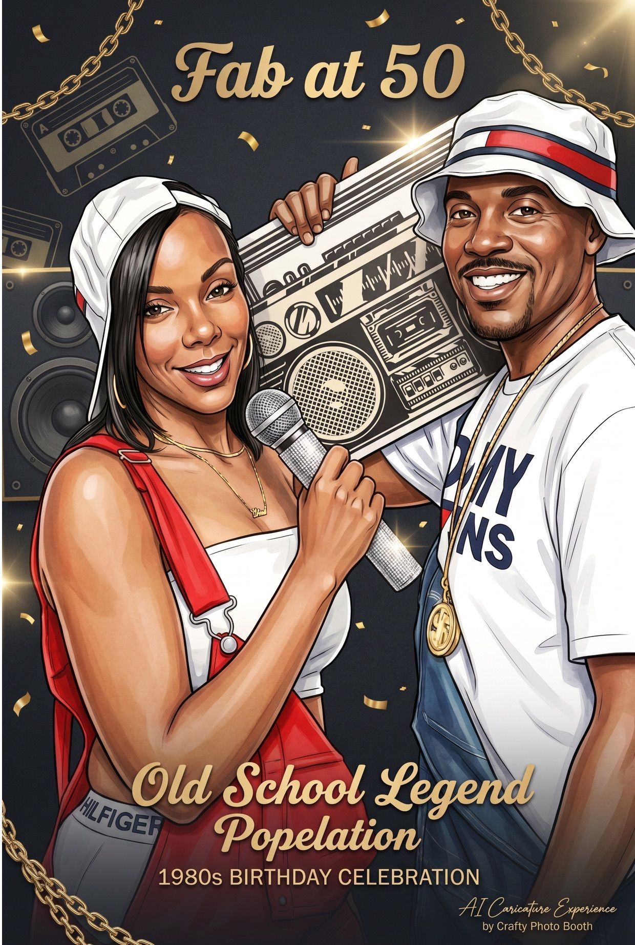AI magazine cover portrait created for a 50th birthday event