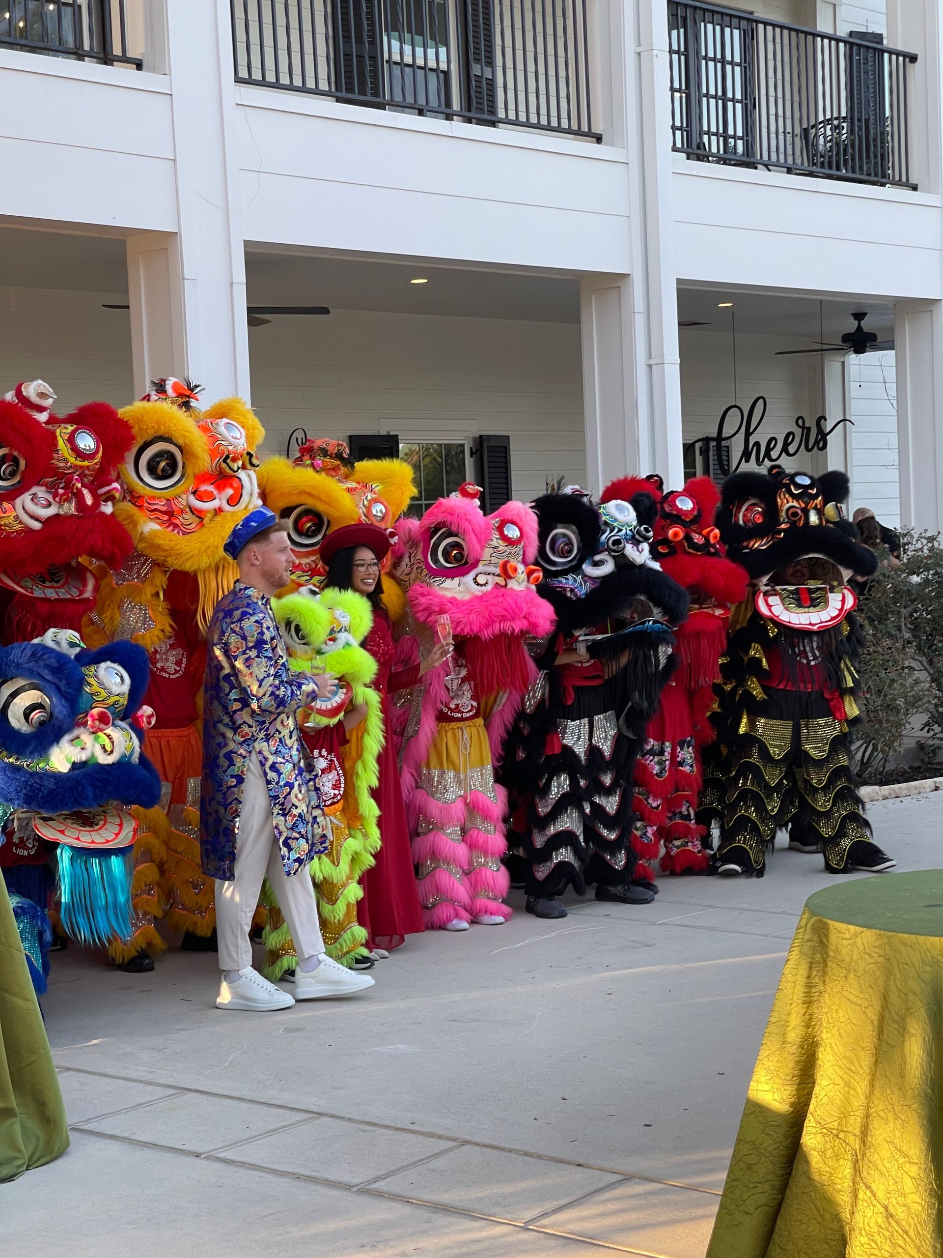 Lanie and Taylor wedding celebration with lion dancers at Kendall Point in Boerne Texas