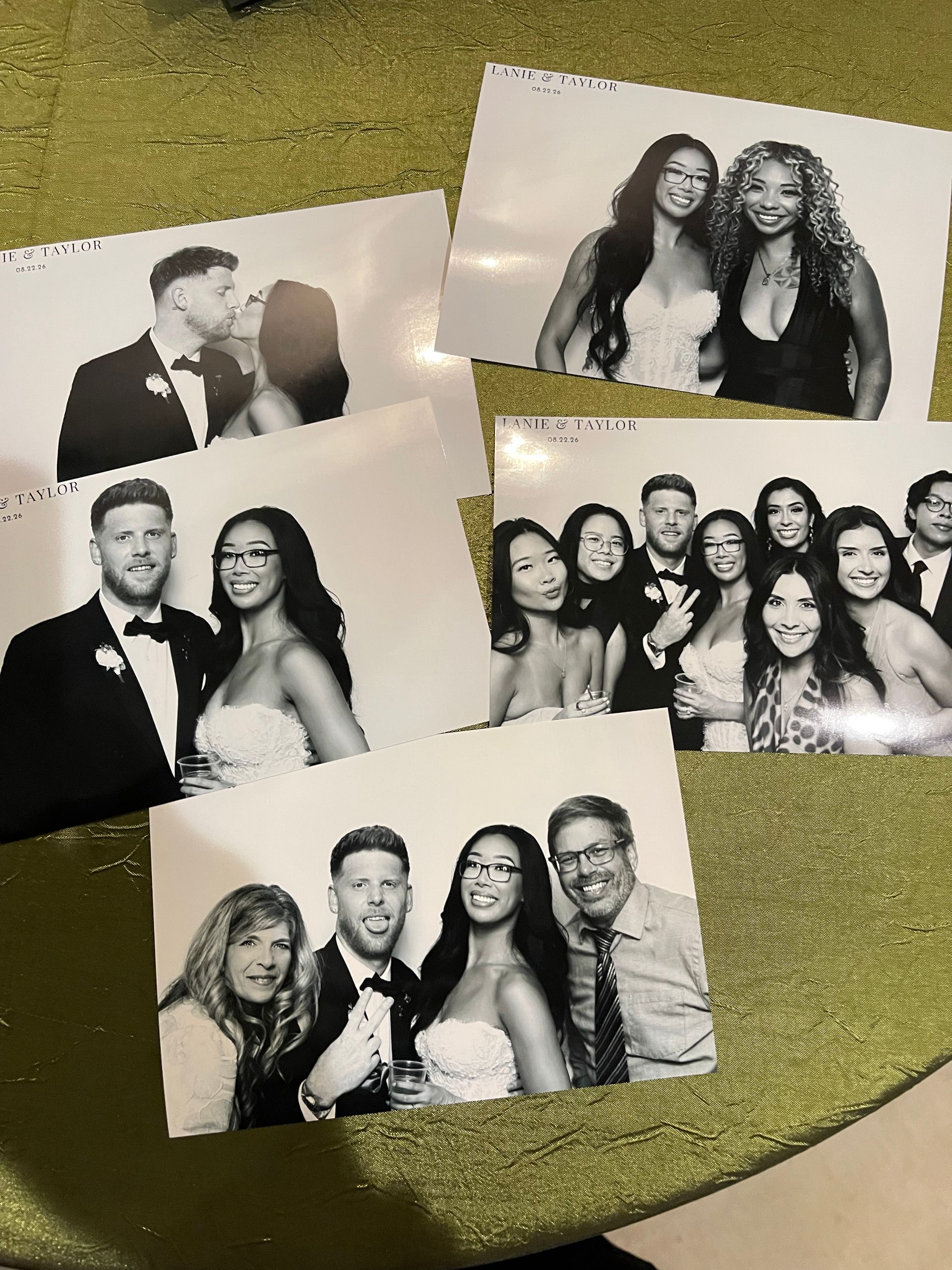 Personalized black and white wedding photo booth prints for Lanie and Taylor at Kendall Point